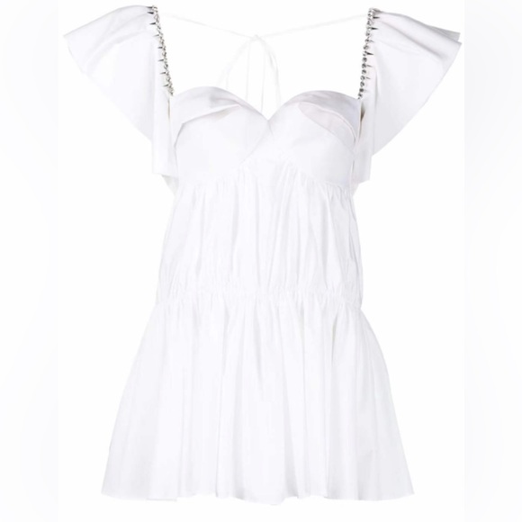 AREA Crystal Trim Poplin Mini Dress - Picture 2 of 8